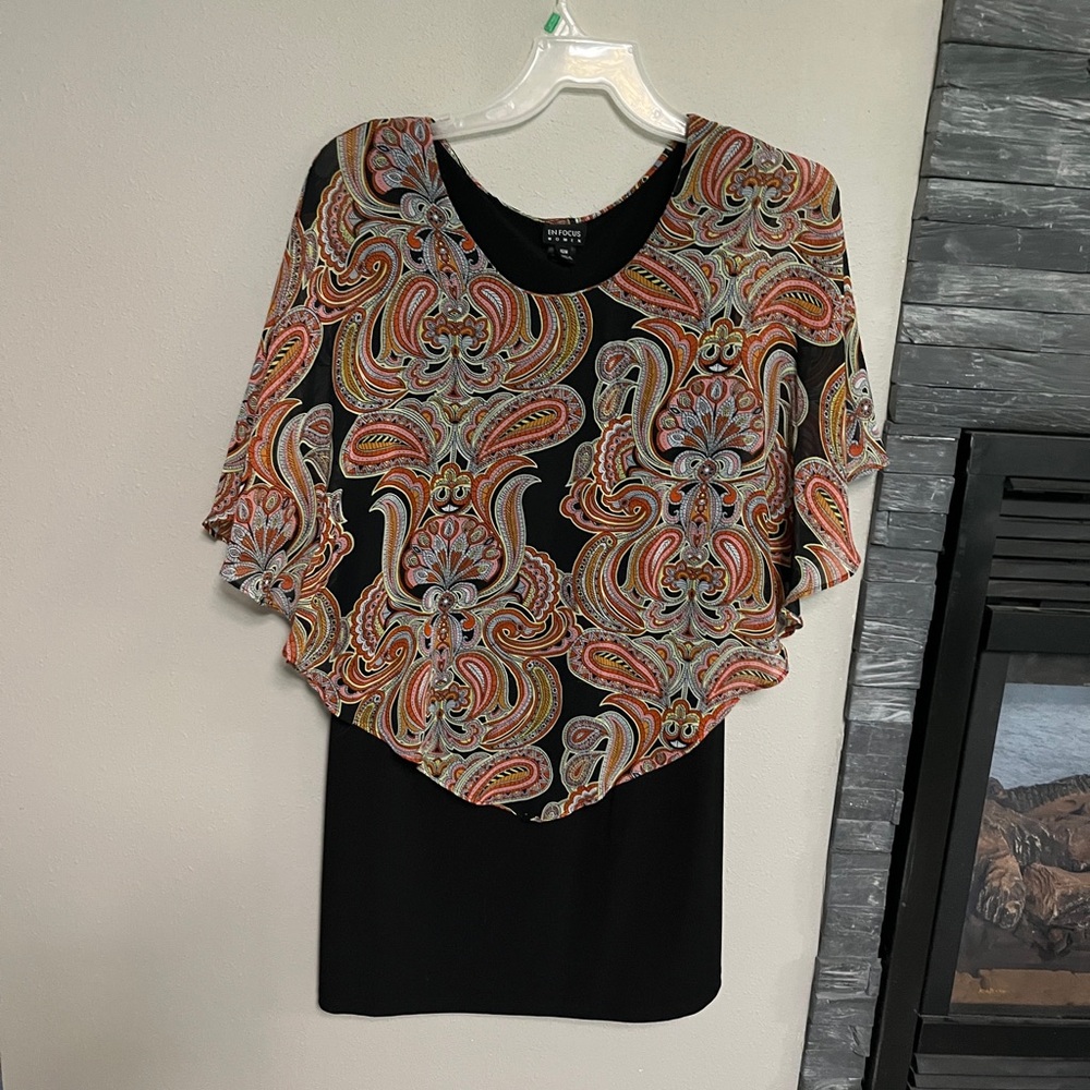 Paisley Print Shawl Black Dress Enfocus 18W
